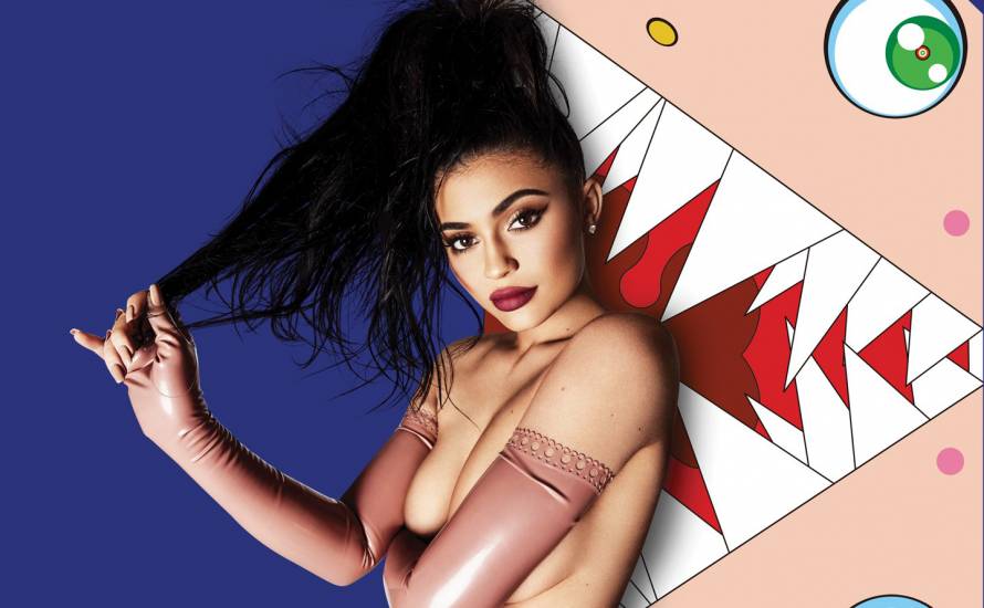 Kylie Jenner topless in complex magazine with black ponytail and latex gloves