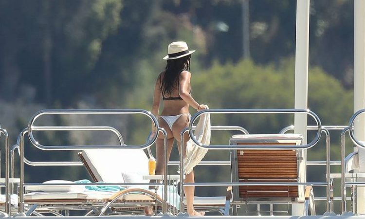 Sara Sampaio on a yacht ass cheeks hanging out