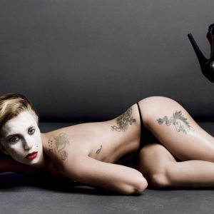 sexy lady gaga topless on the ground