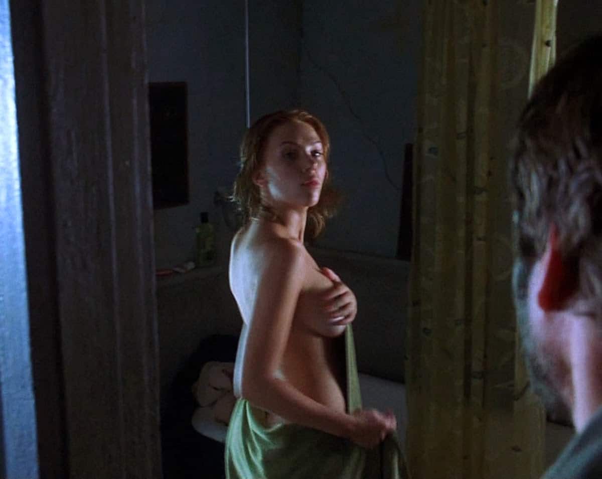 topless scarlett johansson in movie scene grabbing her breasts