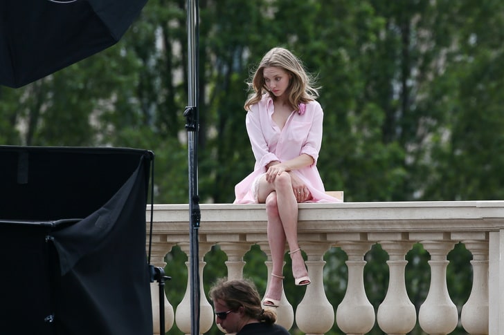 actress amanda seyfried modeling in paris in pink outfit looking sultry
