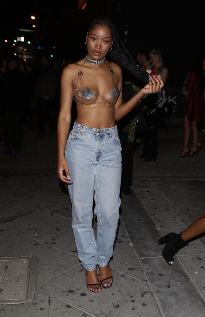 Keke Palmer in see through star bra and jeans